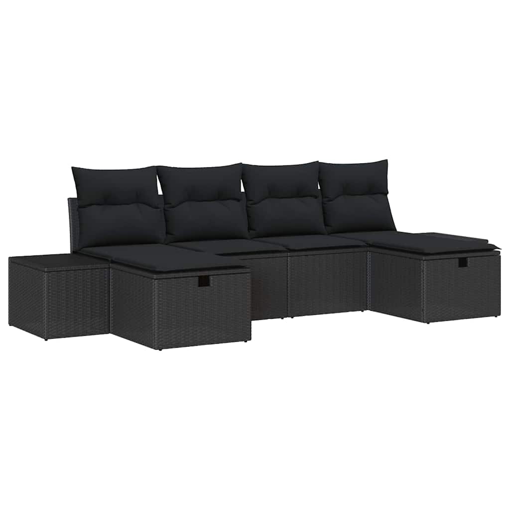 Havesofa Sæt 6 stk. Sort polyrattan