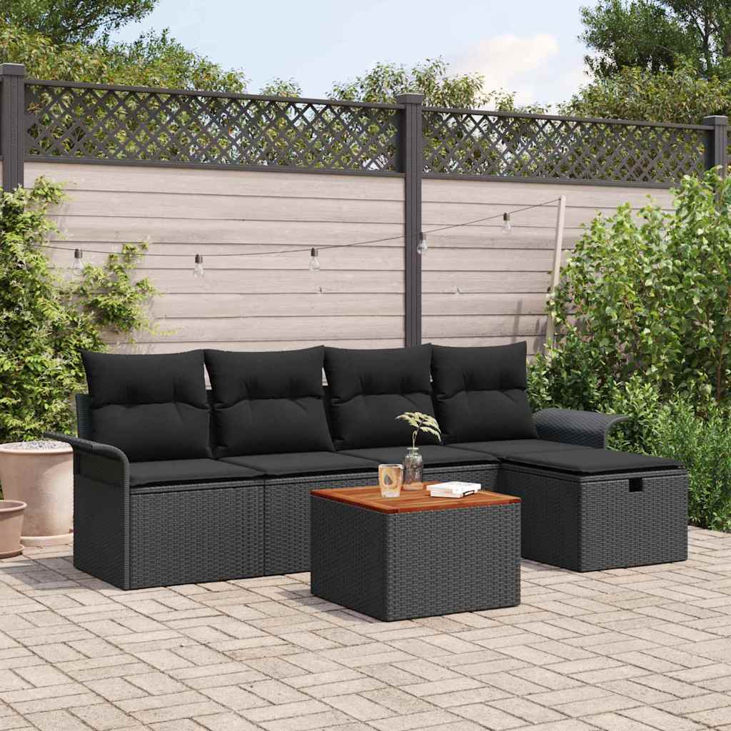 Havesofa Sæt 6 stk. Sort polyrattan
