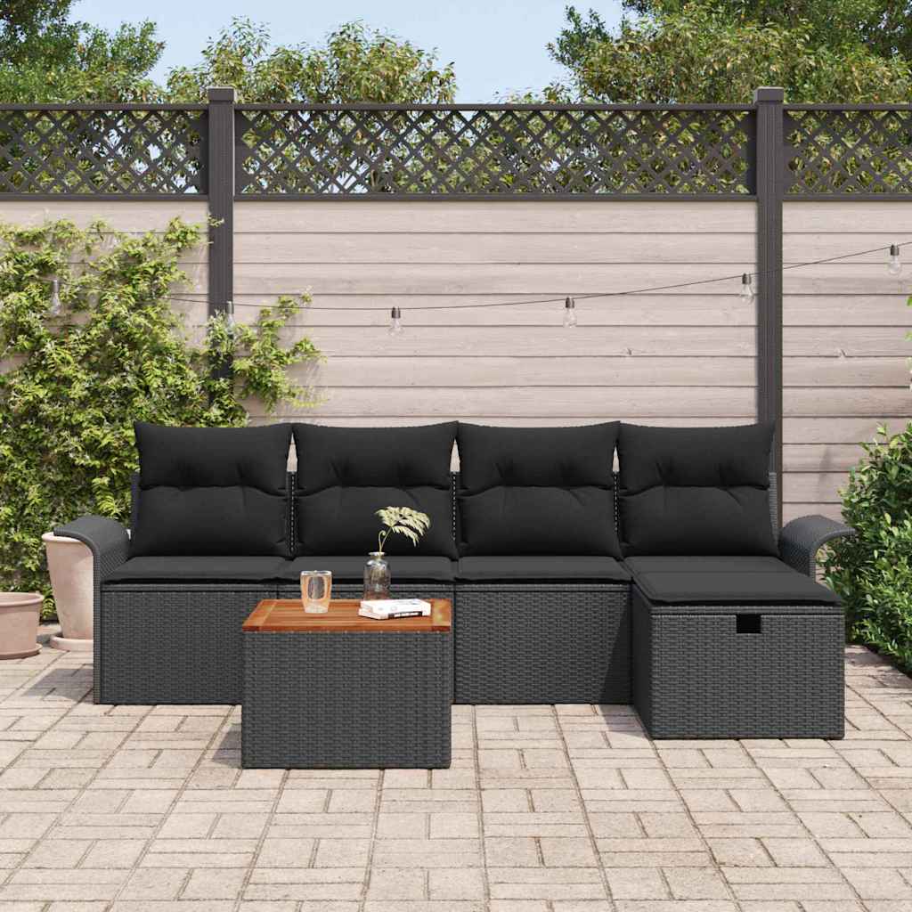 Havesofa Sæt 6 stk. Sort polyrattan