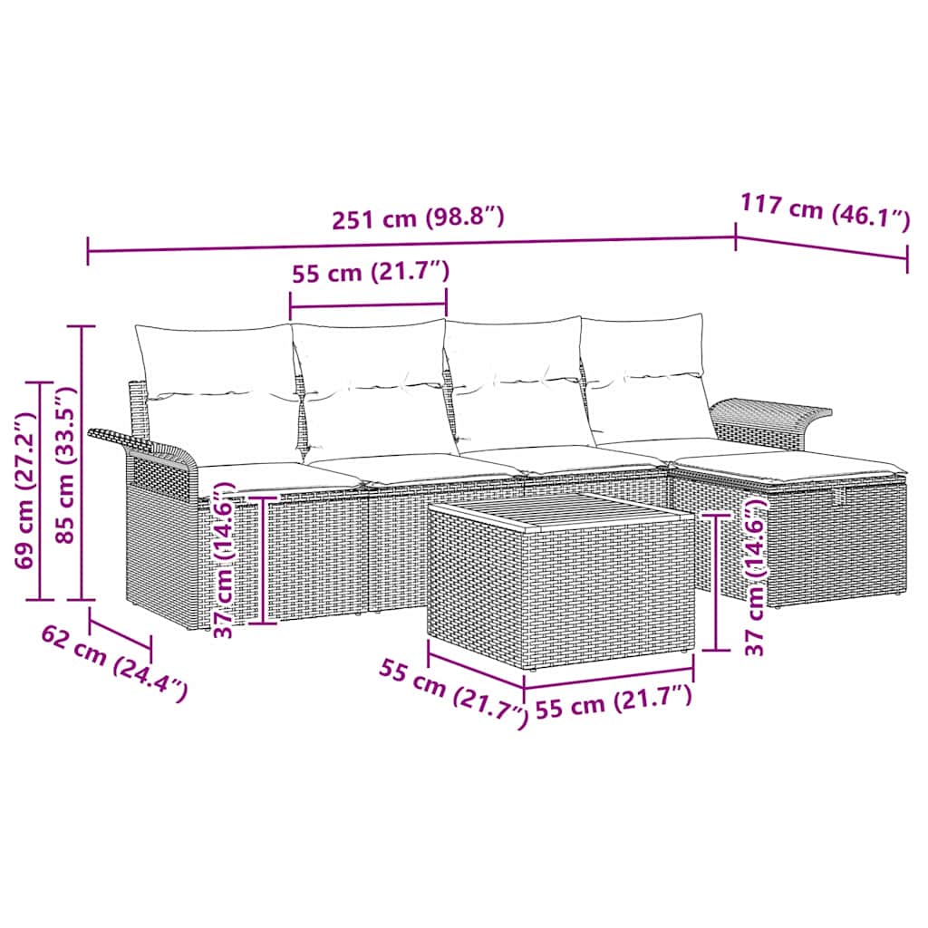 Havesofa Sæt 6 stk. Sort polyrattan