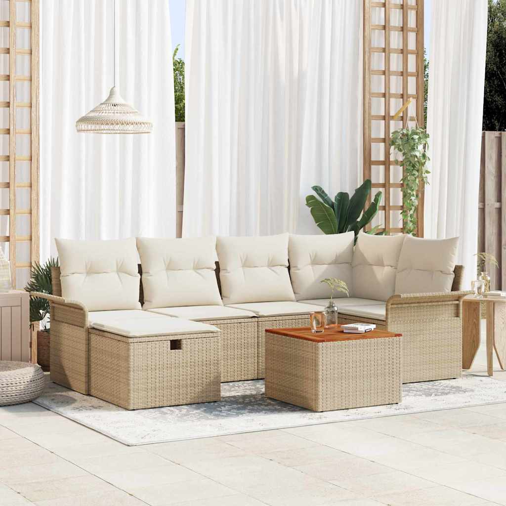 Havesofa Sæt 7 stk. Beige polyrattan