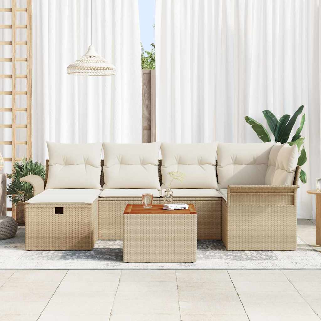 Havesofa Sæt 7 stk. Beige polyrattan