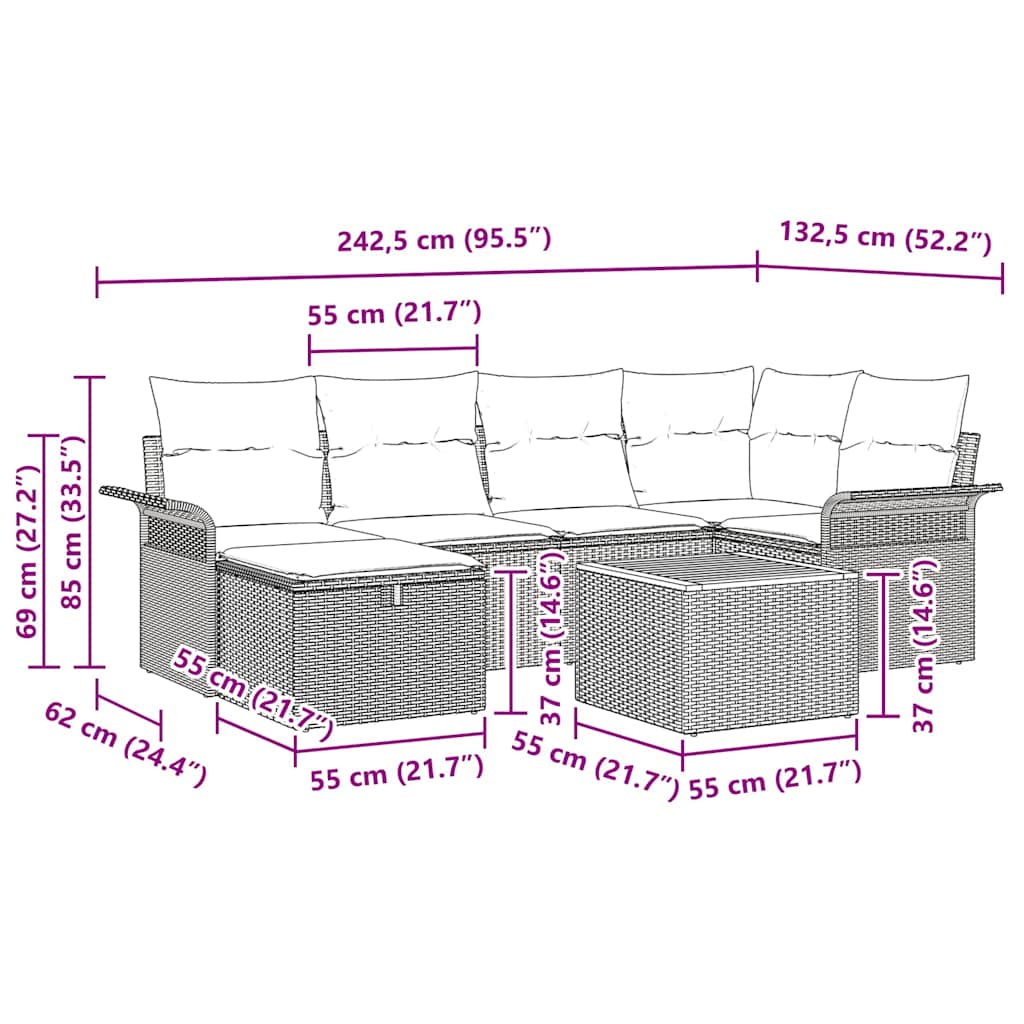 Havesofa Sæt 7 stk. Beige polyrattan