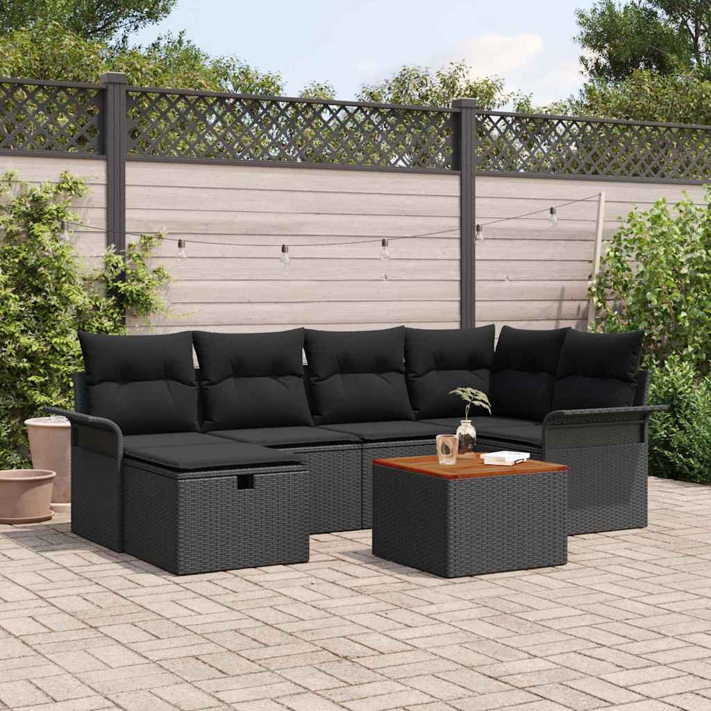 Havesofa Sæt 7 stk. Sort polyrattan
