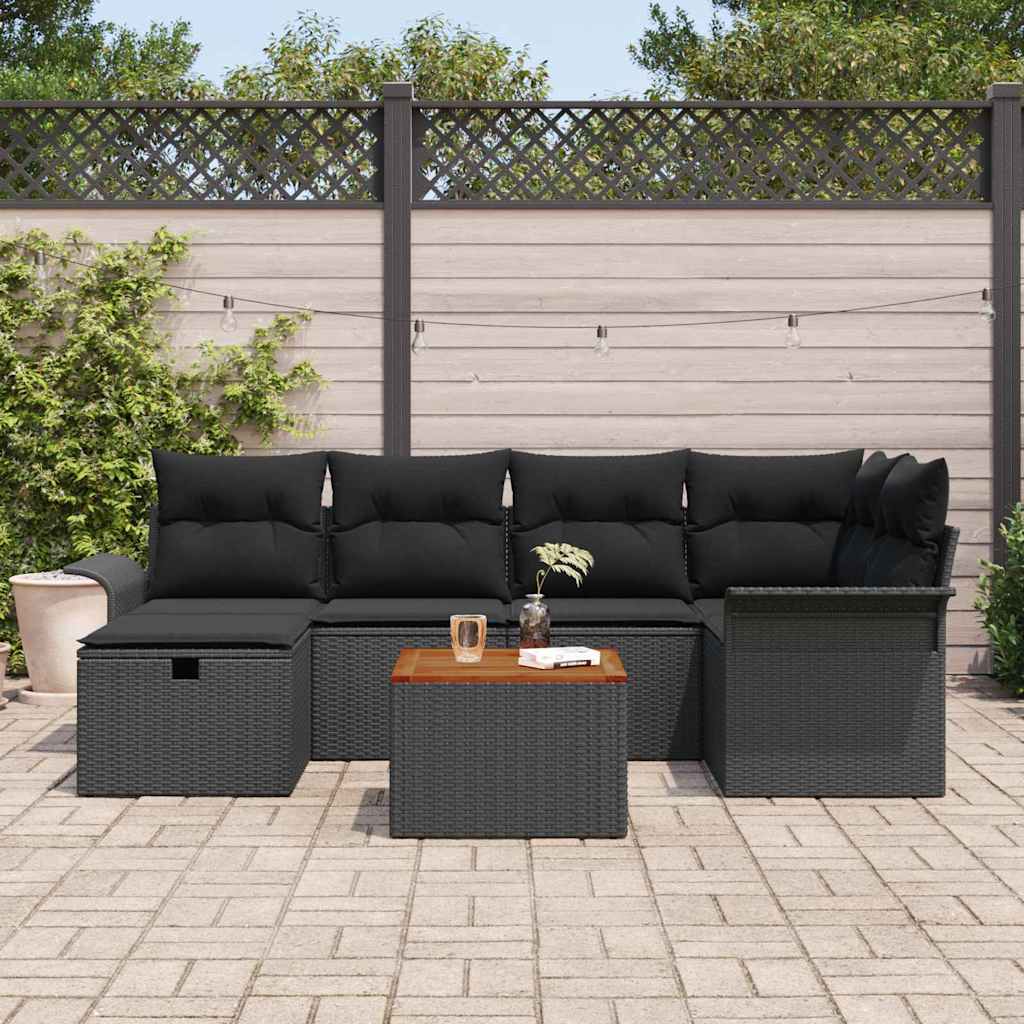 Havesofa Sæt 7 stk. Sort polyrattan