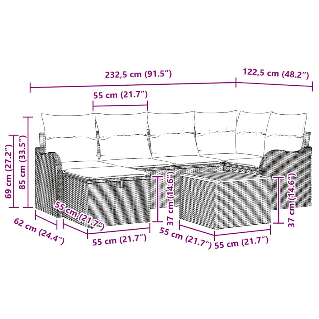 Havesofa Sæt 7 stk. Beige polyrattan