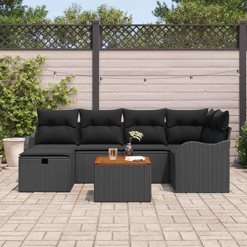 Havesofa Sæt 7 stk. Sort polyrattan