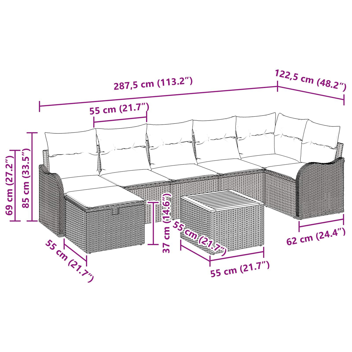 Havesofa Sæt 8 stk. Grå polyrattan