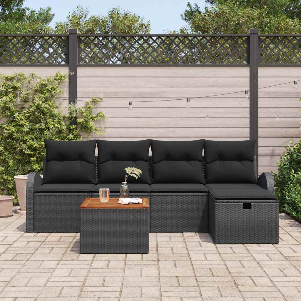Havesofa Sæt 6 stk. Sort polyrattan