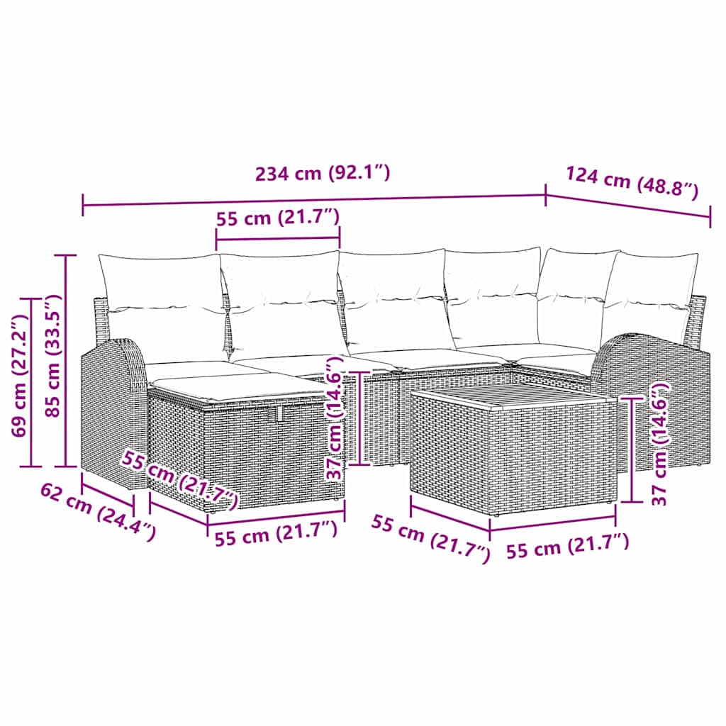 Havesofa Sæt 7 stk. Beige polyrattan