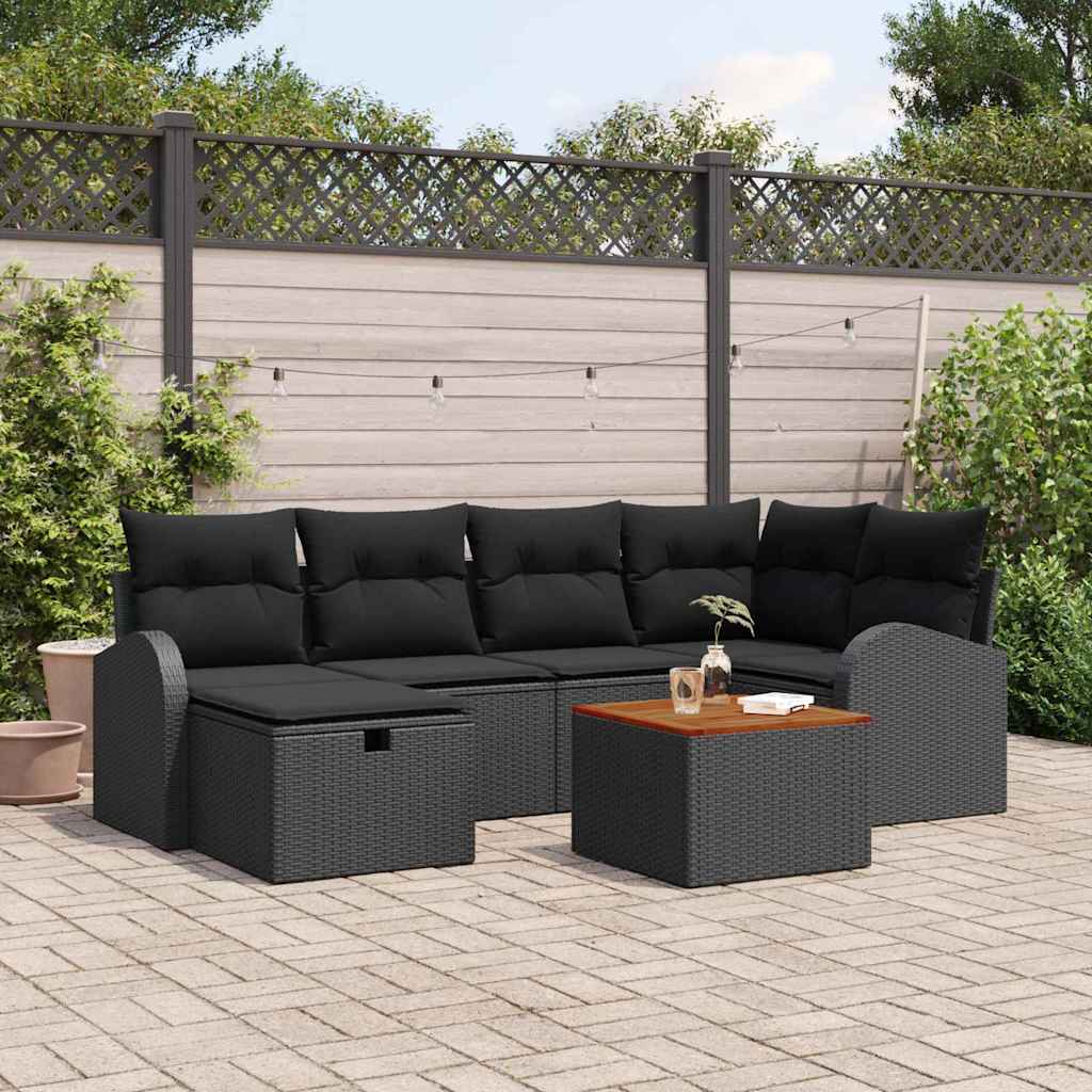 Havesofa Sæt 7 stk. Sort polyrattan