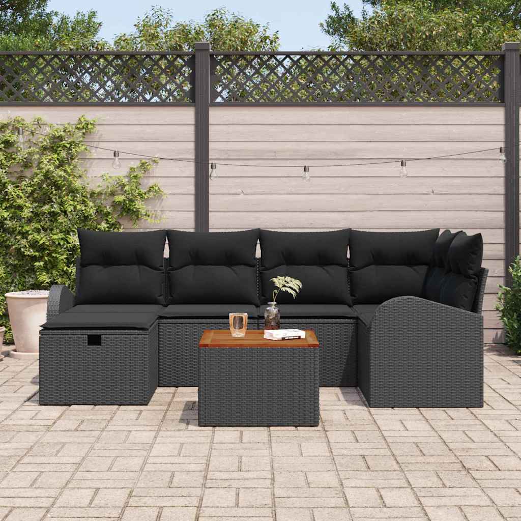 Havesofa Sæt 7 stk. Sort polyrattan