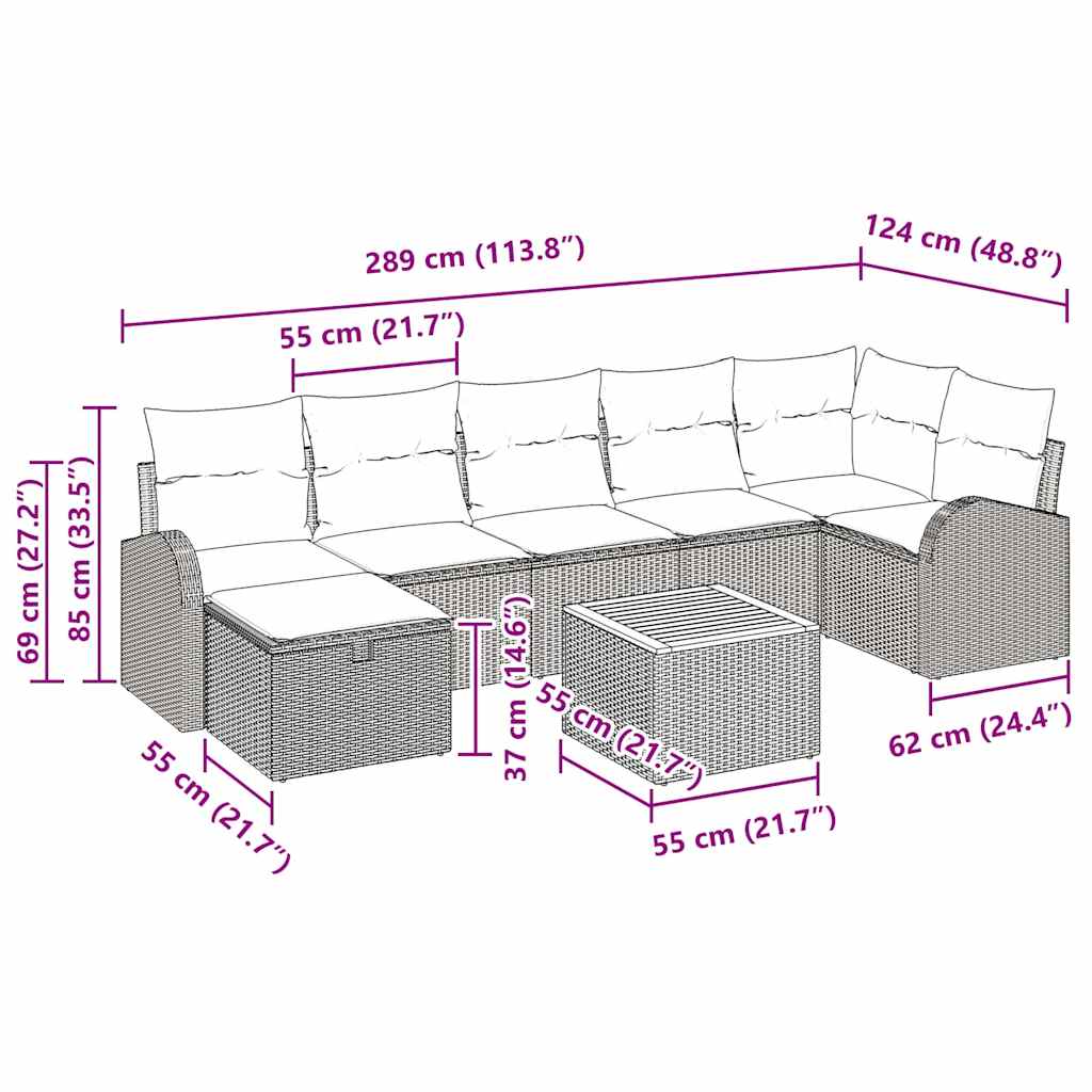 Havesofa Sæt 8 stk. Grå polyrattan