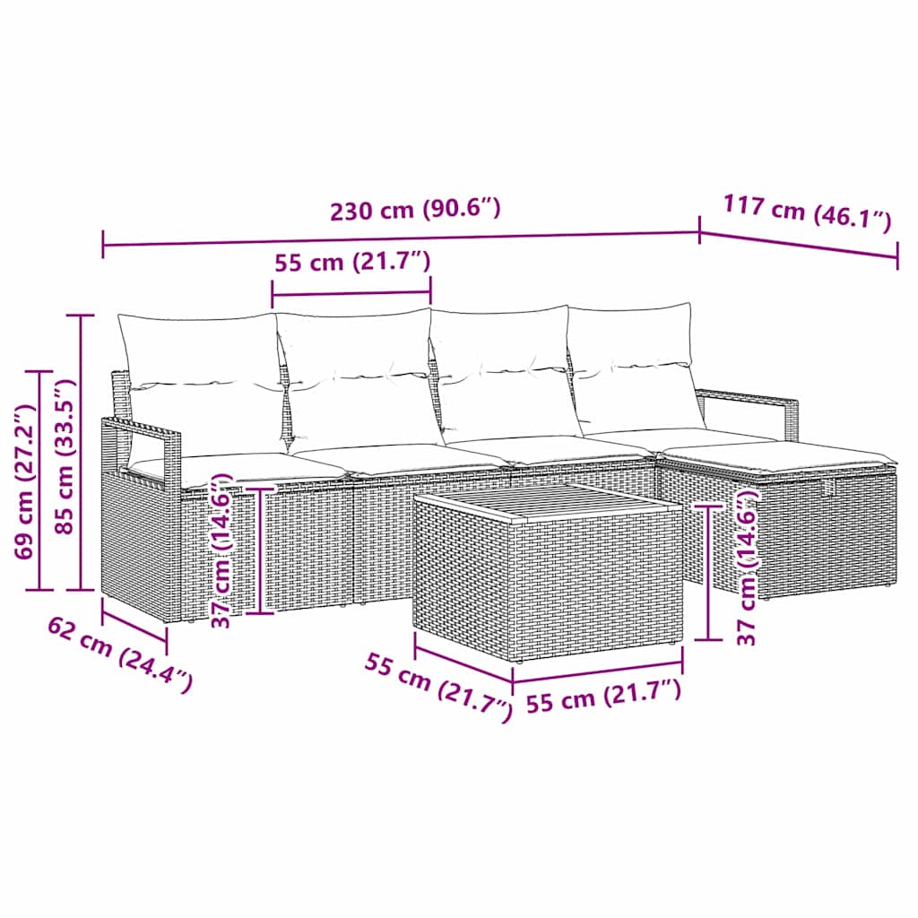 Havesofa Sæt 6 stk. Beige polyrattan
