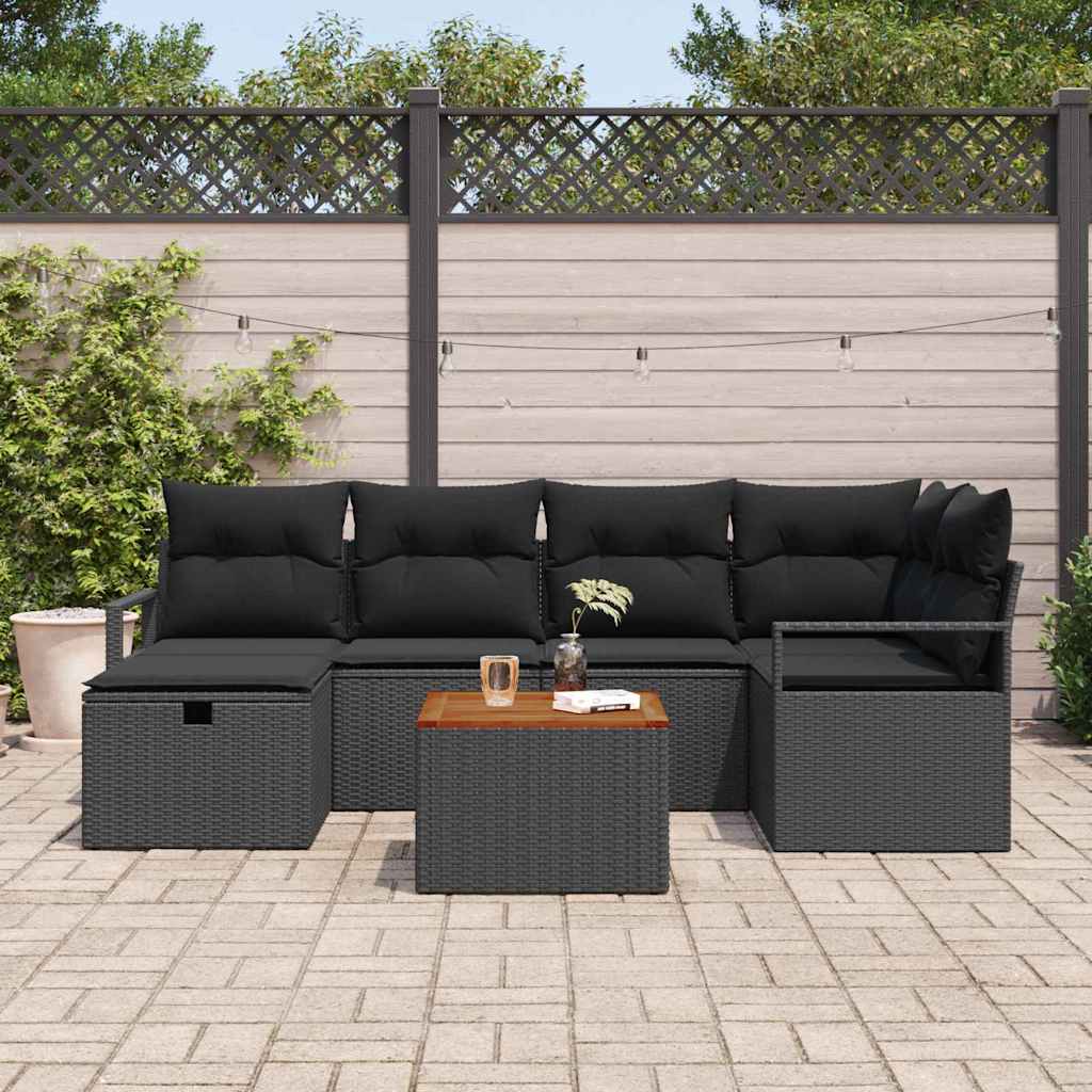 Havesofa Sæt 7 stk. Sort polyrattan