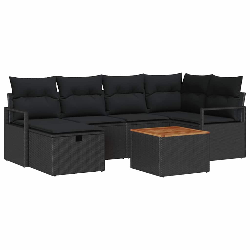 Havesofa Sæt 7 stk. Sort polyrattan