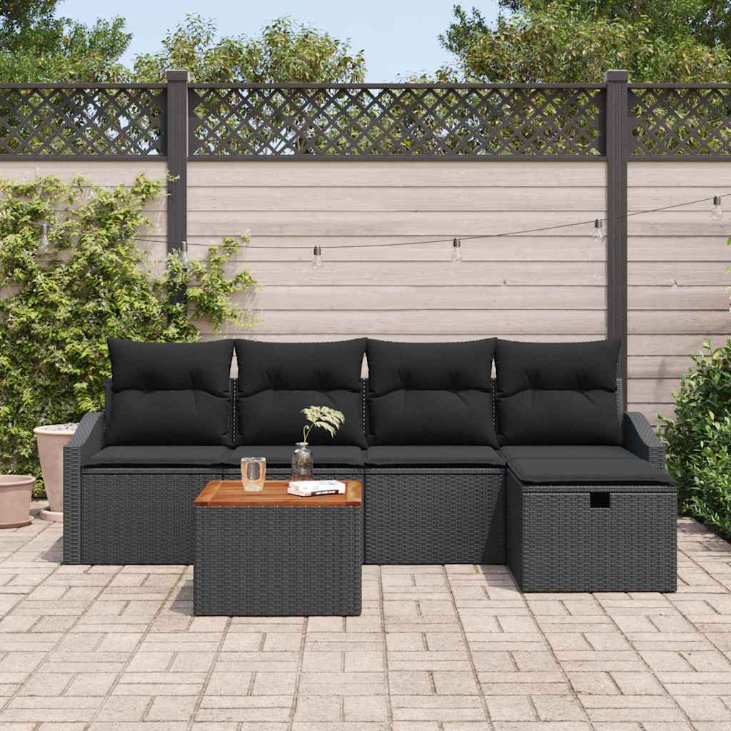 Havesofa Sæt 6 stk. Sort polyrattan