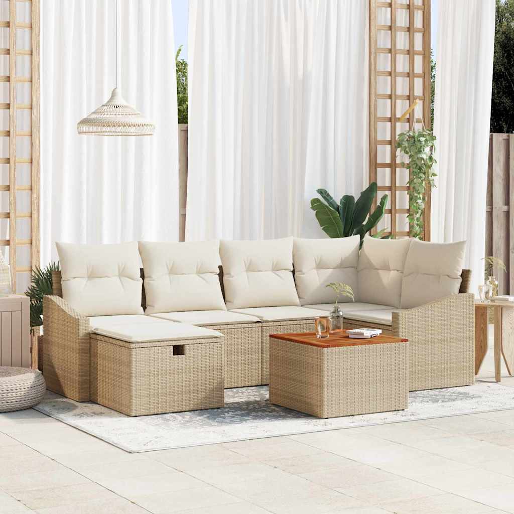 Havesofa Sæt 7 stk. Beige polyrattan