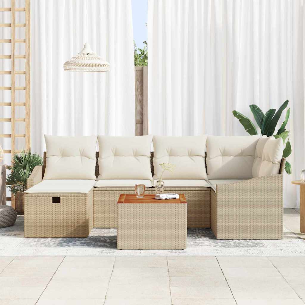 Havesofa Sæt 7 stk. Beige polyrattan