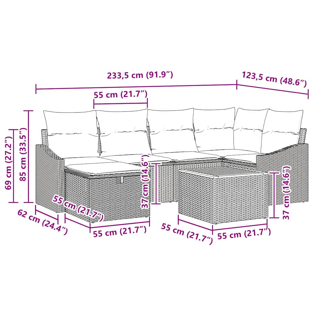Havesofa Sæt 7 stk. Beige polyrattan
