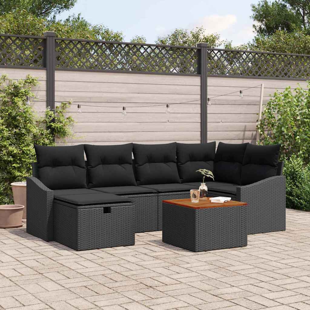Havesofa Sæt 7 stk. Sort polyrattan