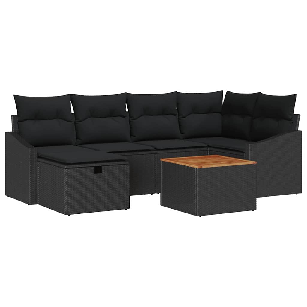 Havesofa Sæt 7 stk. Sort polyrattan