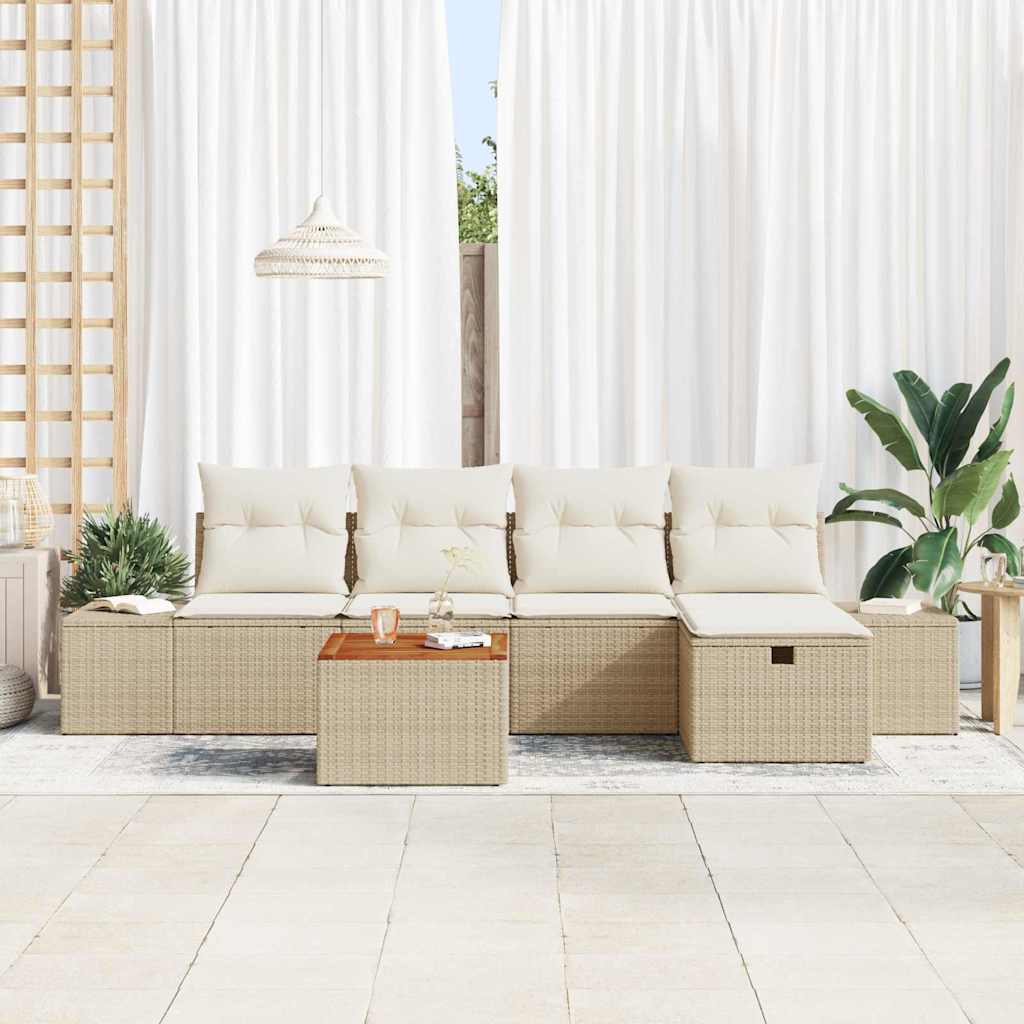 Havesofa Sæt 6 stk. Beige polyrattan