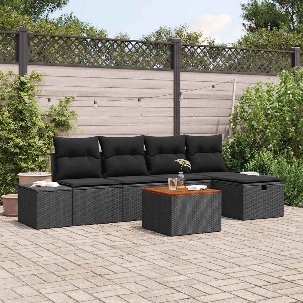 Havesofa Sæt 6 stk. Sort polyrattan