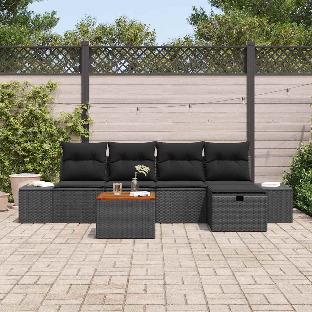 Havesofa Sæt 6 stk. Sort polyrattan