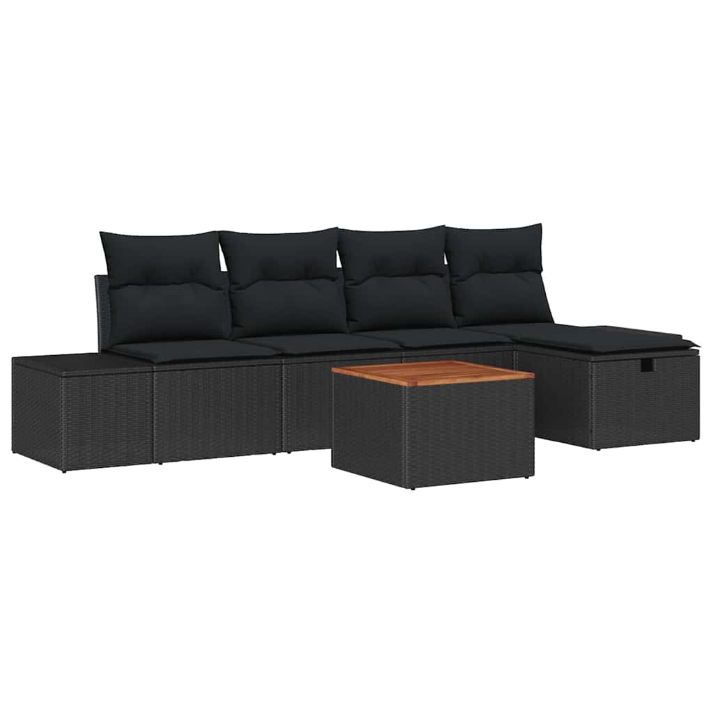 Havesofa Sæt 6 stk. Sort polyrattan