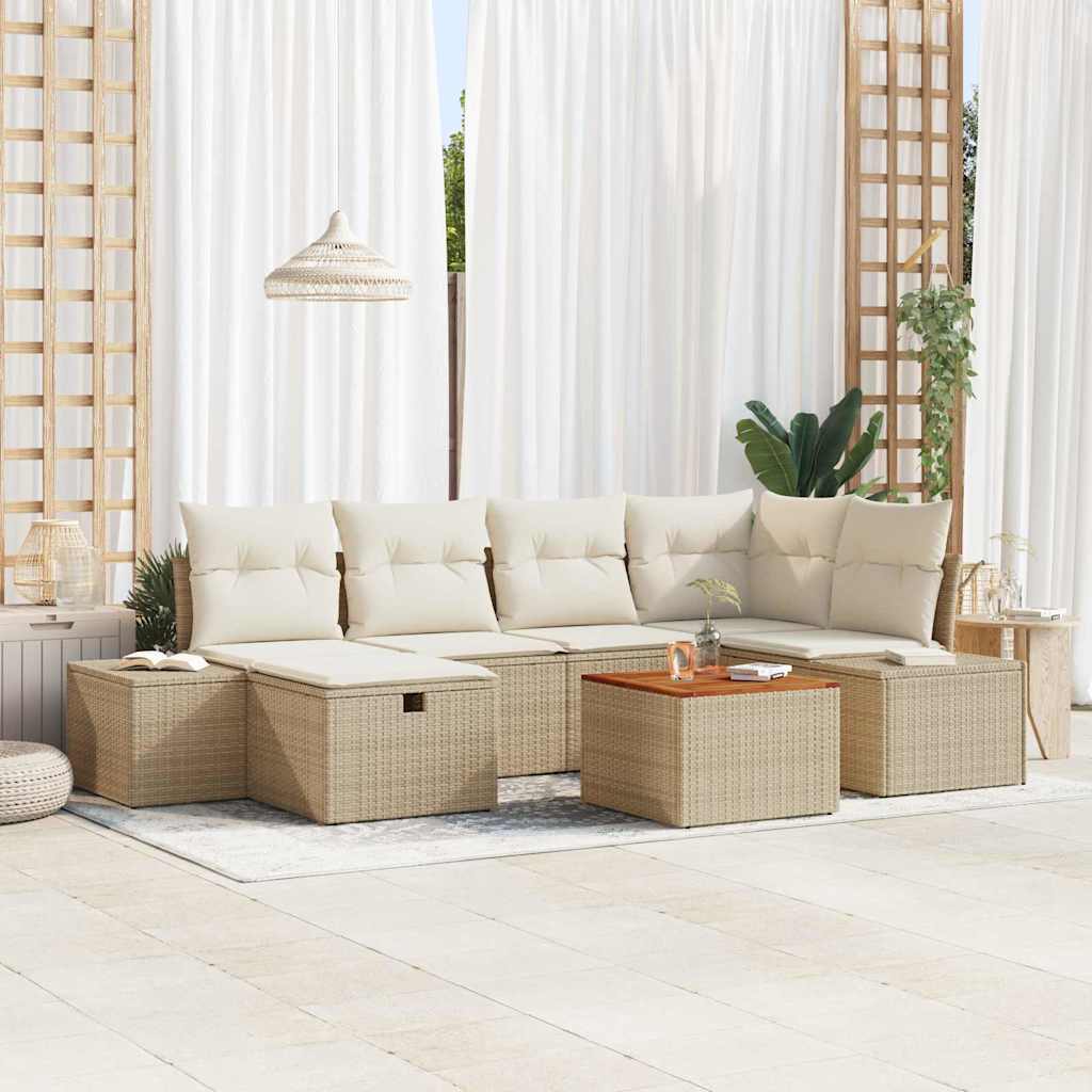 Havesofa Sæt 7 stk. Beige polyrattan