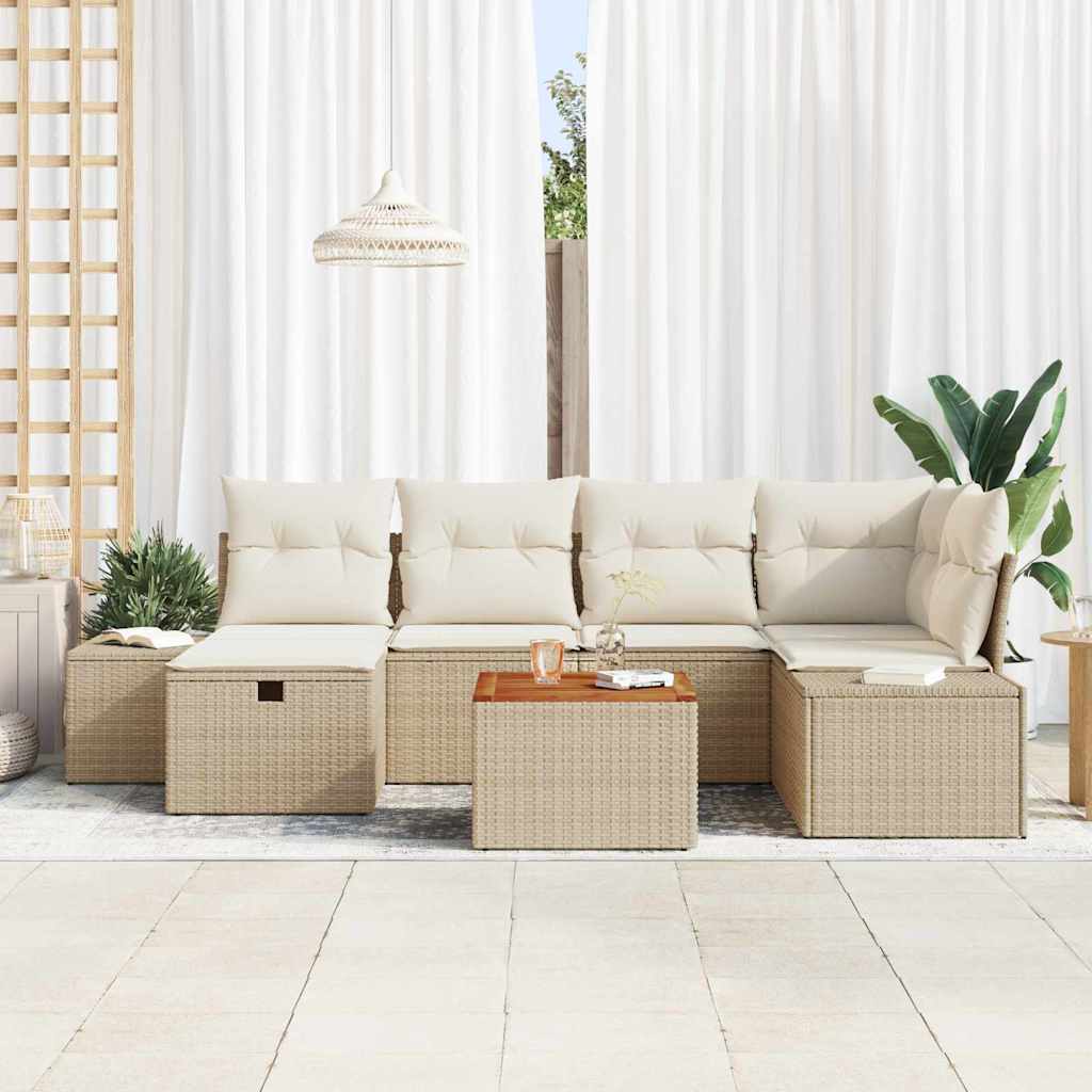 Havesofa Sæt 7 stk. Beige polyrattan