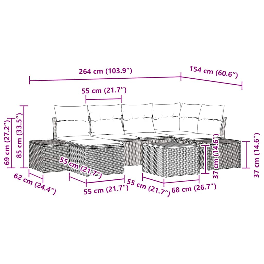Havesofa Sæt 7 stk. Beige polyrattan