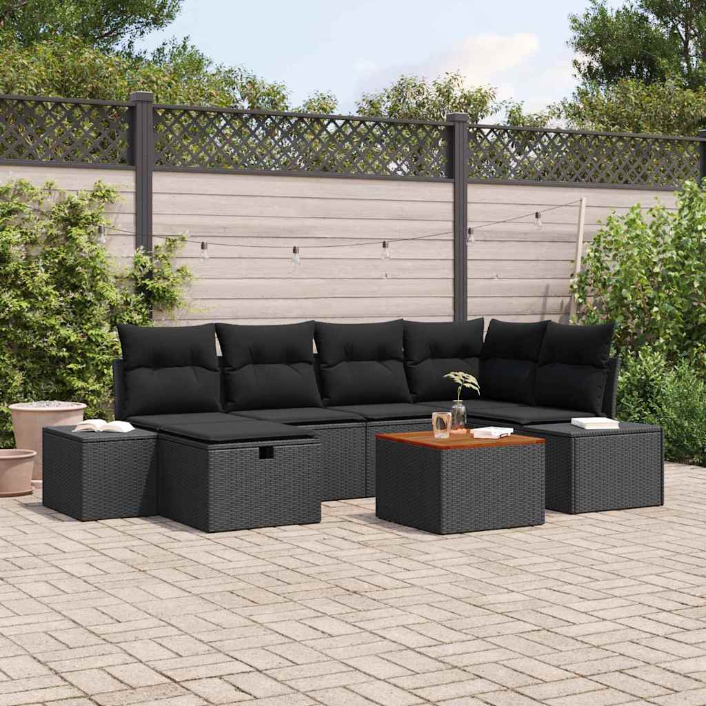 Havesofa Sæt 7 stk. Sort polyrattan