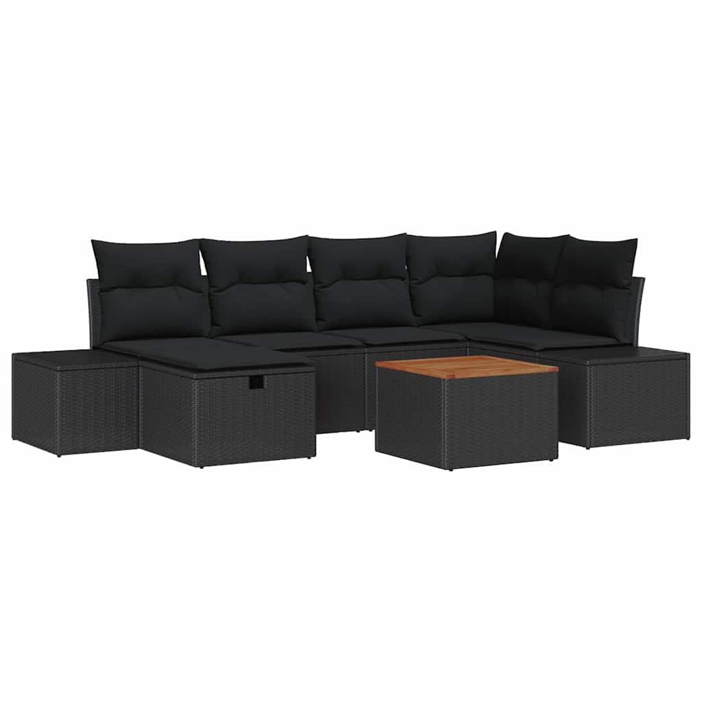 Havesofa Sæt 7 stk. Sort polyrattan