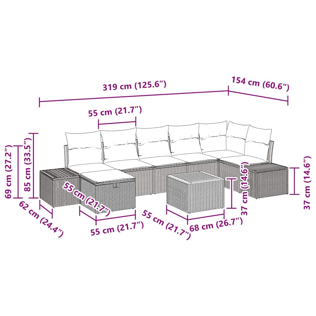 Havesofa Sæt 8 stk. Grå polyrattan