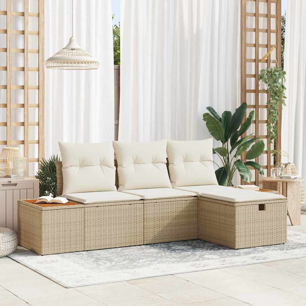 Havesofa Sæt 4 stk. Beige polyrattan