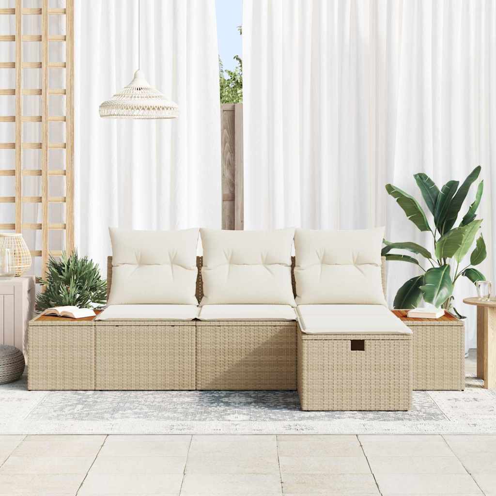 Havesofa Sæt 4 stk. Beige polyrattan