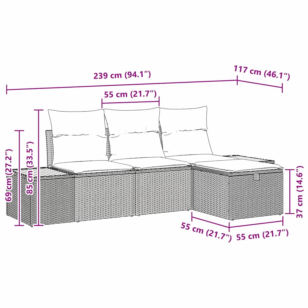 Havesofa Sæt 4 stk. Beige polyrattan