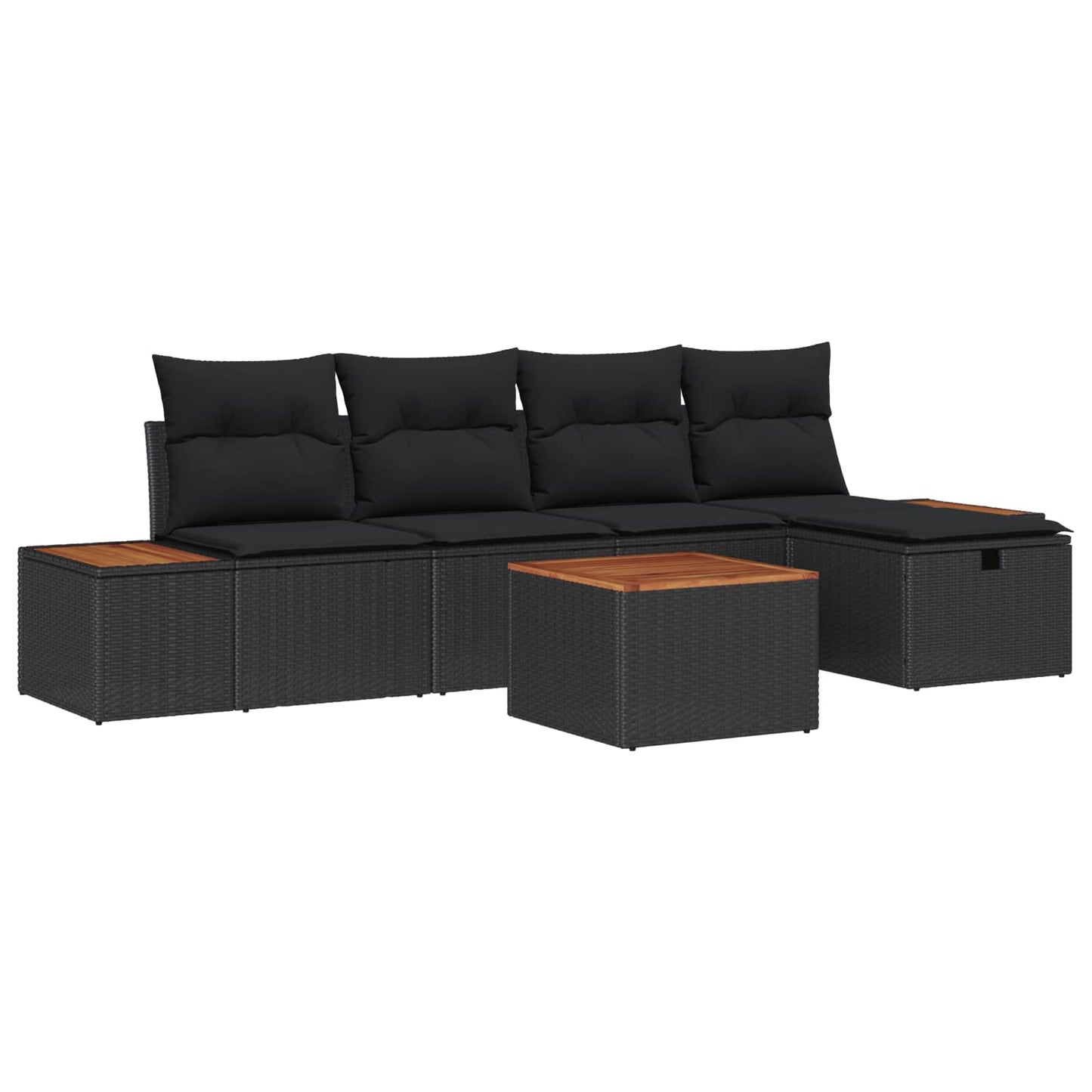 Havesofa Sæt 6 stk. Sort polyrattan