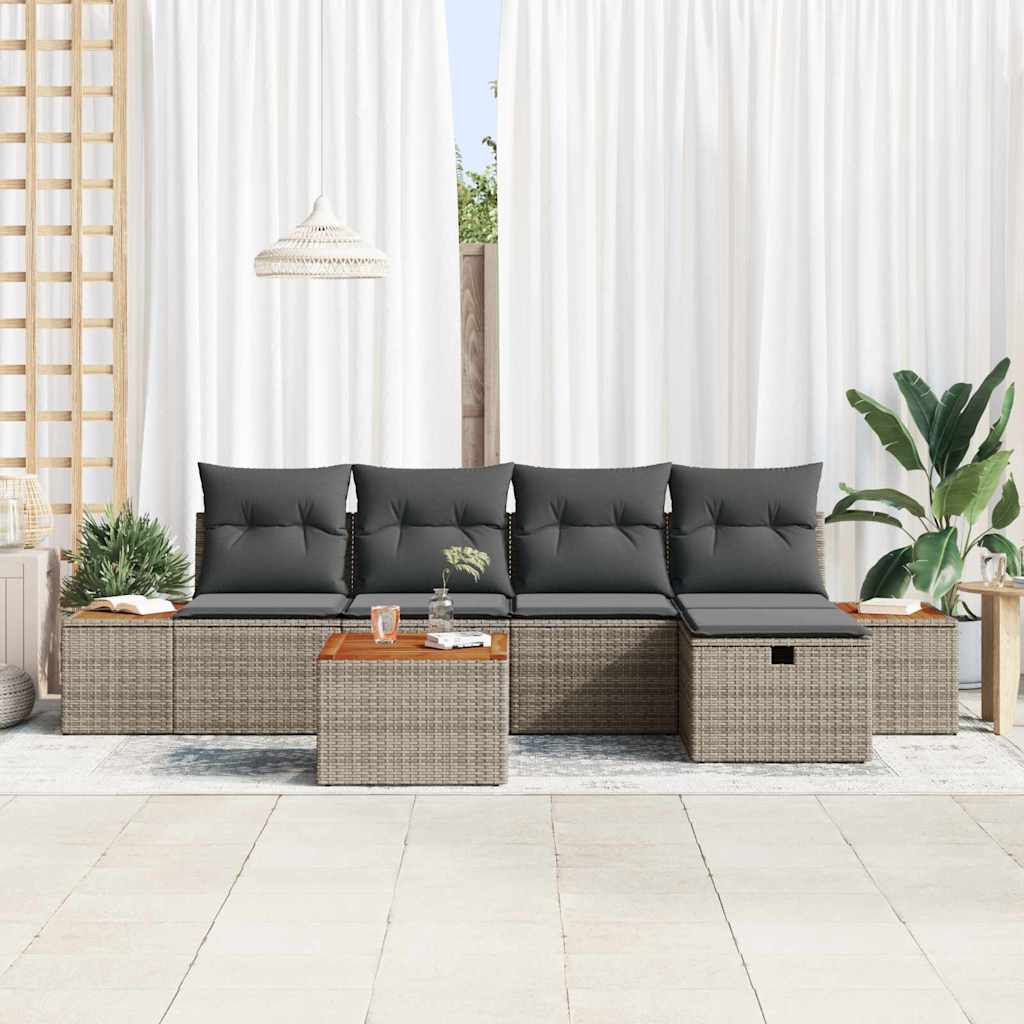 Havesofa Sæt 6 stk. Grå polyrattan