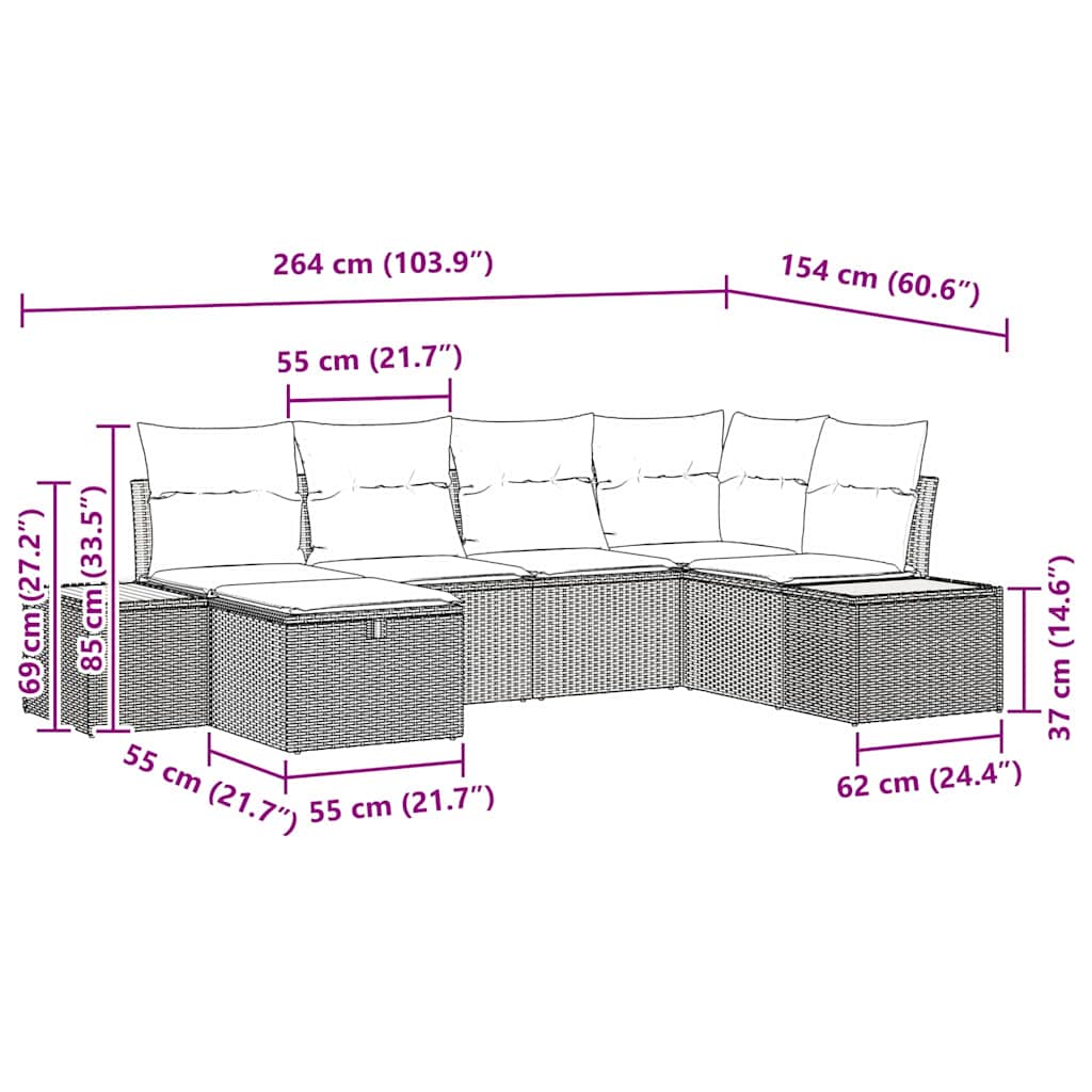Havesofa Sæt 6 stk. Beige polyrattan