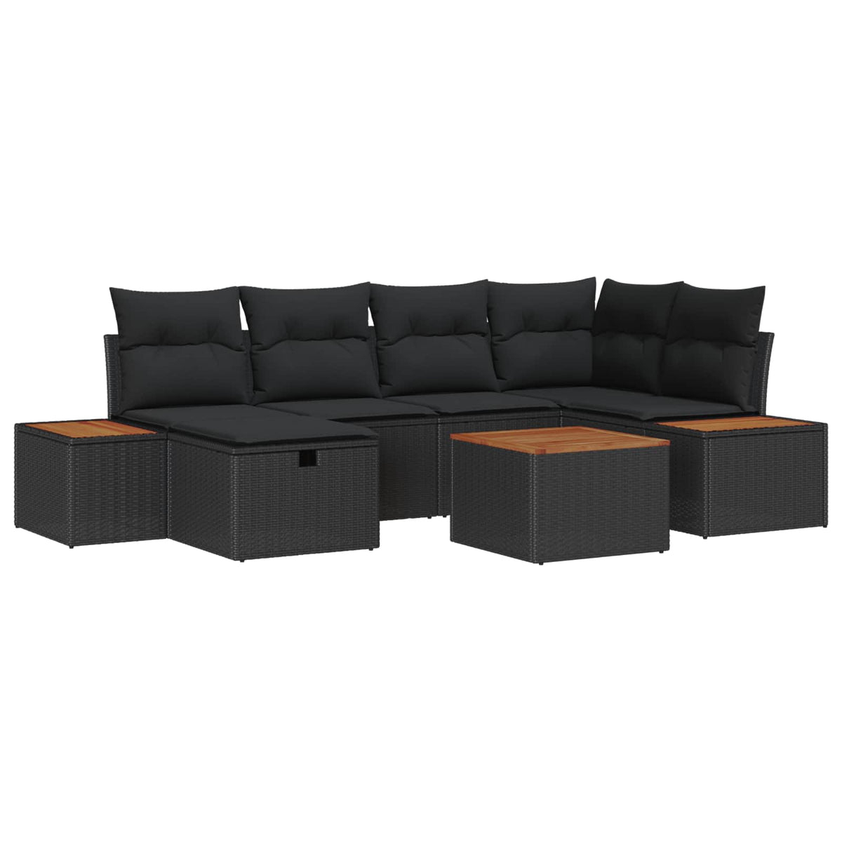 Havesofa Sæt 7 stk. Sort polyrattan