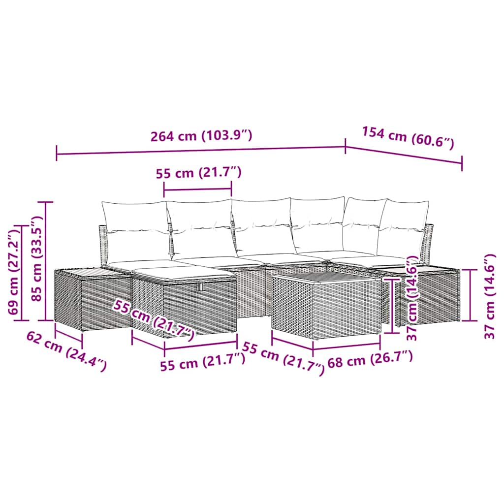 Havesofa Sæt 7 stk. Beige polyrattan