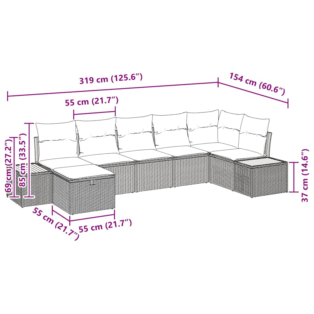 Havesofa Sæt 7 stk. Grå polyrattan