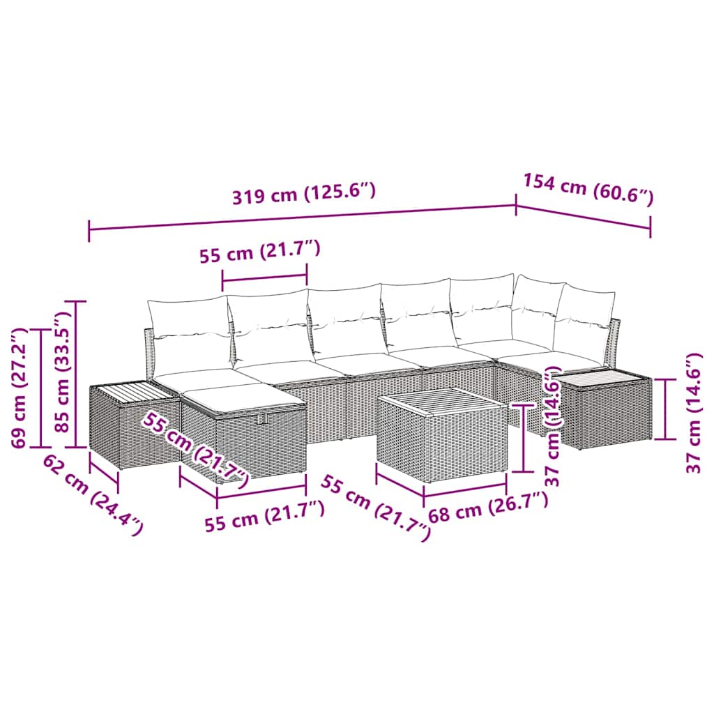 Havesofa Sæt 8 stk. Grå polyrattan