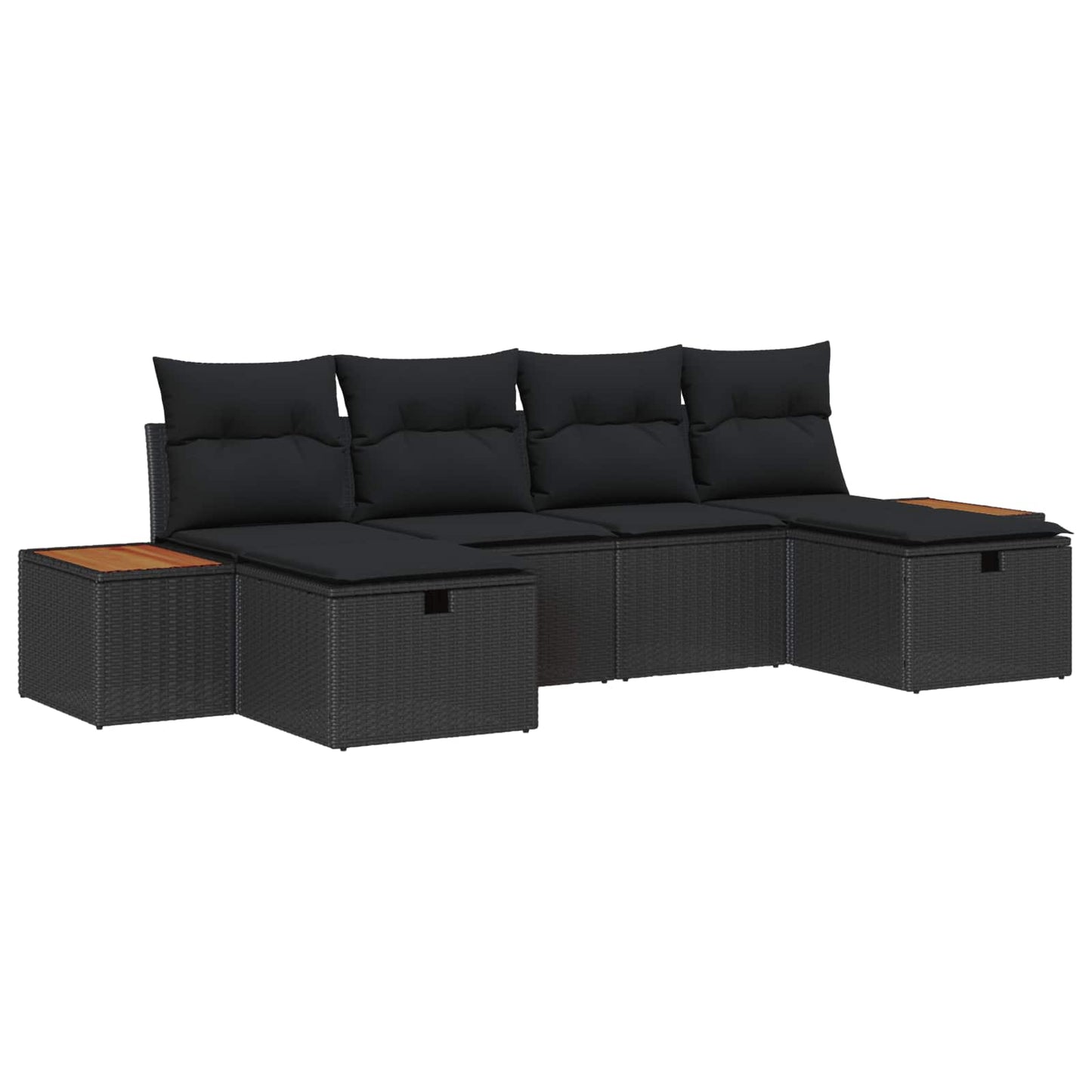 Havesofa Sæt 6 stk. Sort polyrattan