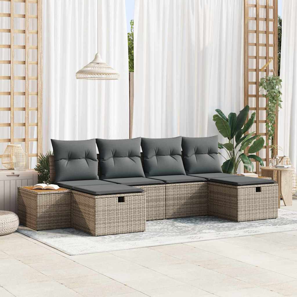 Havesofa Sæt 6 stk. Grå polyrattan