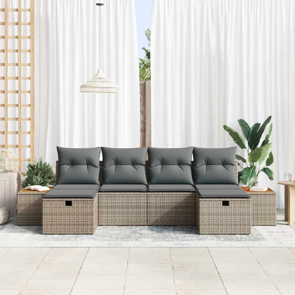 Havesofa Sæt 6 stk. Grå polyrattan