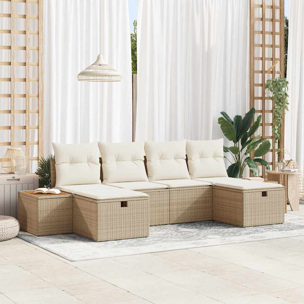 Havesofa Sæt 6 stk. Beige polyrattan